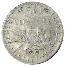 Монета 50 сантимов 1910 года Франция