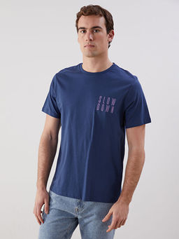 Bisiklet Yaka Bask?l? Penye Erkek Ti??rt