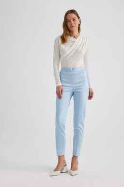 Sigaret Saten Pantolon Normal Bel Basic Duz Beli Lastikli Duz Paca