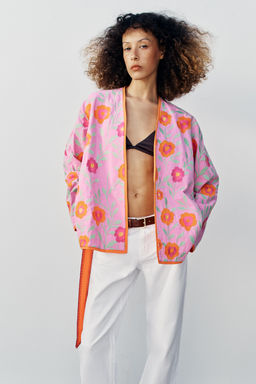 KIMONO CINTUR?N BORDADOS FLORES / Rosa