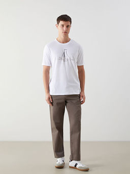 Bisiklet Yaka Bask?l? Penye Erkek Ti??rt