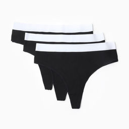 Трусы женские бразильяно MINAKU рубчик, набор 3 шт., размер 44-46, чёрные