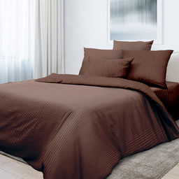 Постельное белье, комплект 1,5 спальный "Шоколадный" 4 предмета: пододеяльник 145х215см на пуговицах, простыня 150х220см, 2 наволочки 70х70см с клапаном-запахом, перкаль гладкокрашенный 115г/м2, хлопок 100%, подарочная коробка 50х36,5х7см с ПВХ встав