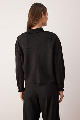 Siyah Gold Dugme Detayl? Suet Gomlek Ceket TWOAW26CE00016