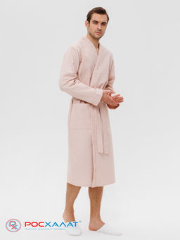Мужской вафельный халат с планкой бежевый В-03 (31)