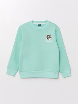 Bisiklet Yaka Bask?l? Uzun Kollu Erkek ?ocuk Sweatshirt
