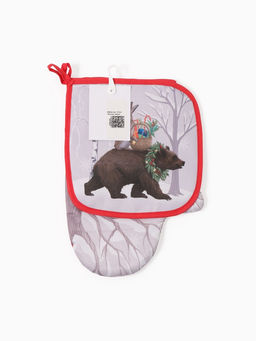 Кухонный набор «Этель. Лесные звери»: варежка-прихватка 20×28 см, прихватка 19×19 см