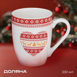 Кружка новогодняя Доляна Финский лес, 330 мл, 12?8.5?11 см, фарфор, белая