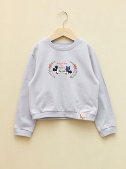Bisiklet Yaka Minnie ve Mickey Mouse Bask?l? Uzun Kollu K?z ?ocuk Sweatshirt