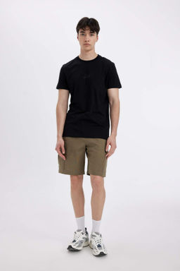 Regular Fit Keten Gorunumlu Kargo Bermuda Sort - Defacto фото 5