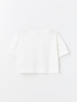 Bisiklet Yaka Bask?l? K?sa Kollu K?z ?ocuk Crop Ti??rt - Waikiki фото 2