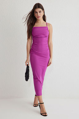 TRENDYOLMILLA Siyah Buzgu/Drape Detayl? Bodycone/Vucuda Oturan Maxi Orme Elbise TWOSS25EL00069 фото 6