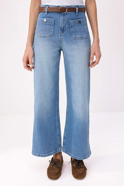 Mavi Kemerli Normal Bel Az Esnek Culotte Bilek Boy Jeans TWOSS26JE00195 - Trendyolmilla фото 3