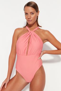 Pembe Halter Yaka Cut Out/Pencereli Normal Paca Mayo TBESS23MA00319