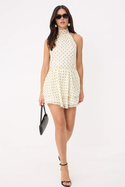 Krem Puantiyeli Sifon K?sa / Mini Dokuma Elbise TWOSS26EL01022