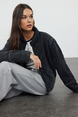 Trendyolmilla Antrasit Oversize Kal?p Y?kamal? Pamuklu Kapitone Sisme Mont TWOAW25MO00137  фото 3