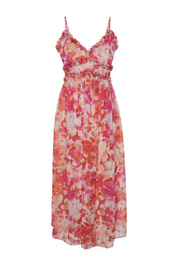 TRENDYOLMILLA Ekru Cicek Desenli A-Kesim F?rf?r Detayl? Astarl? Sifon Maxi Dokuma Elbise TWOSS23EL02013 фото 14