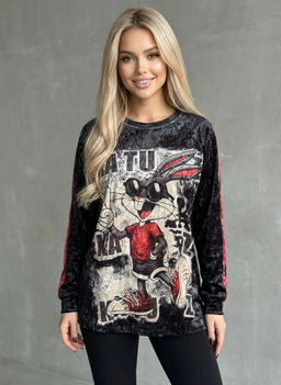 K13416 Лонгслив OVER SIZE (велюр) ЧЕРНЫЙ