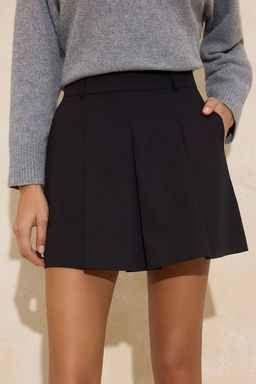 Siyah %100 Pamuk Gabardin Pili Detayl? Mini Etek TWOSS26ET00017