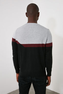 Trendyolmilla Man Gri Slim Dar Kesim Bisiklet Yaka Renk Bloklu Triko Kazak TMNAW21KZ1793  фото 9