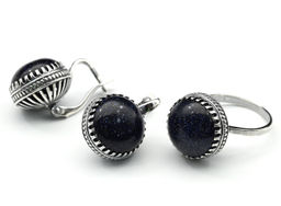 Кольцо Серьги с авантюрином синим имитация размер 19.