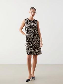 Bisiklet Yaka Leopar Desenli Elbise