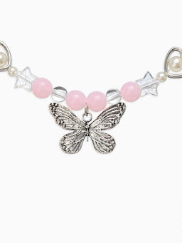 Бусы детские "Выбражулька" стиль, бабочка, цвет бело-розовый в серебре