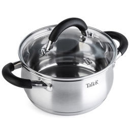 Кастрюля из нержавеющей стали Шелборн 1,5л, д16см, h8см, s0,6мм, дно s2,8мм, стеклянная жаропрочная крышка, стальной обод, пароотвод, силиконовые вставки черного цвета, капсулированное дно, полировка внешняя - матовая, внутренняя - зеркальная, мерн - Домашняя мода фото 2