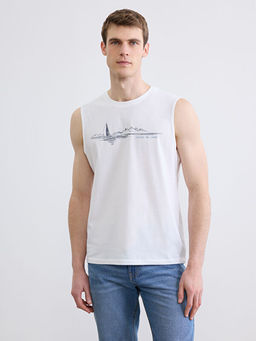 Bisiklet Yaka Bask?l? Erkek Kolsuz Ti??rt