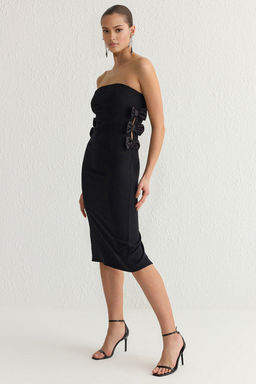 Siyah Fiyonk Detayl? Straplez Dokuma Abiye Gece Mezuniyet Elbisesi TPRSS25EL00028 - Trendyolmilla фото 2