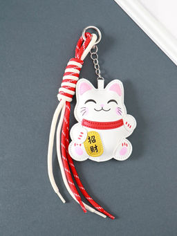 Брелок для ключей на карабине «Манэки-нэко», с узлом, кожзам, текстиль, 27×8×3 см