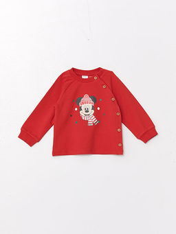 Bisiklet Yaka Mickey Mouse Bask?l? Erkek Bebek Sweatshirt