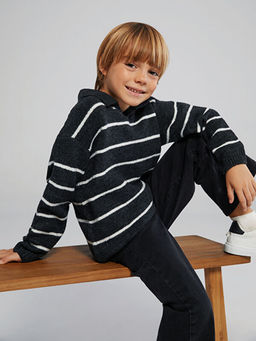 Bisiklet Yaka ?izgili Erkek Bebek Triko Kazak