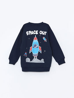 Bisiklet Yaka Bask?l? Erkek ?ocuk Sweatshirt