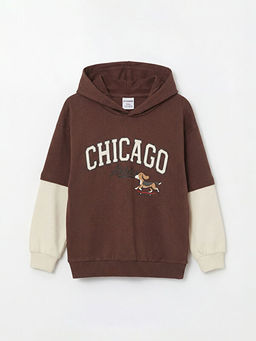 Kap??onlu Chicago Bask?l? Erkek ?ocuk Kal?n Sweatshirt