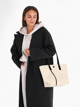 Сумка - шоппер женская на молнии, 39×14×25 см, бежевая