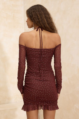 Trendyolmilla Siyah Puantiyeli Vucuda Oturan Astarl? Drapeli Orme Tul K?sa S?k Abiye Elbise TPRAW24EL00028  фото 12