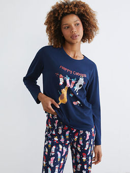 Bisiklet Yaka Y?lba?? Temal? Kad?n Pijama Tak?m?