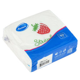 Салфетки бумажные 24х24см Лилия, 1 слойные, 50 штук в упаковке, Вкус лета, Микс: Крыжовник + Клубника (Россия)