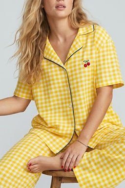 Sar_ Ekose / Kareli Nak__ ve Biyeli _rme Pijama Tak_m_ THMAW27PT00106