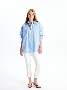 ?izgili Uzun Kollu Oversize Kad?n G?mlek