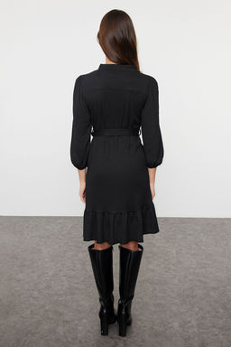 Siyah Kusakl? A Kesim/Can Form Burumcuk/Dokulu Orme Elbise TWOSS23EL00344