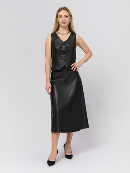 Юбка черного цвета длины миди из искусственной кожи - 1001dress фото 4