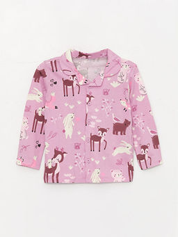 Polo Yaka Uzun Kollu Bask?l? K?z Bebek Pijama Tak?m