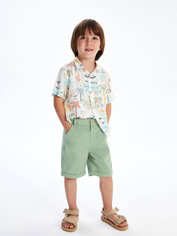 Bask?l? Pamuklu Erkek ?ocuk G?mlek ve ?ort 2li