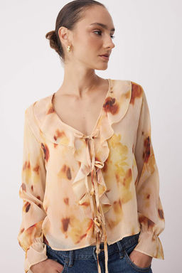 Sar?-Cok Renkli Sifon Transparan F?rf?rl? Desenli Dokuma Bluz TWOAW26BZ00094 - Trendyolmilla фото 3