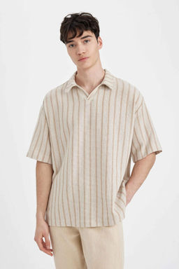 Рубашка оверсайз с воротником поло и короткими рукавами - Defacto фото 3