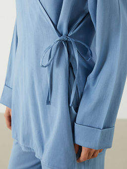 Kruvaze Yaka Keten Kar???ml? Kad?n Kimono