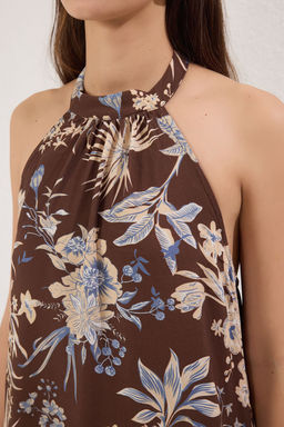 TRENDYOLMILLA Kahverengi Cicekli Duz Kesim Maxi Dokuma Elbise TWOSS25EL00583 фото 4