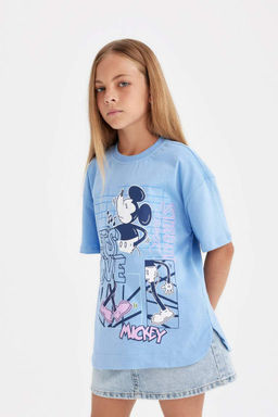 Футболка с круглым вырезом и короткими рукавами для девочек Disney Mickey & Minnie Relax Fit - Defacto фото 4